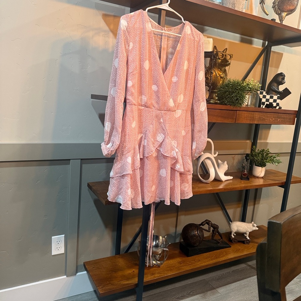 Pink Polka Dot Long Sleeve Dress
